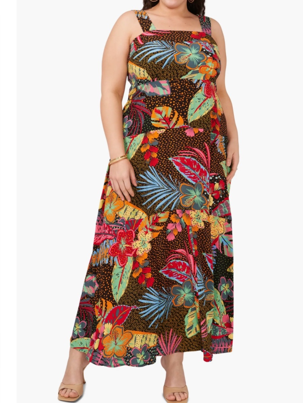 Vince Camuto Women's Tropical-Print Smocked Back Tiered Sleeveless Maxi Dress 3X